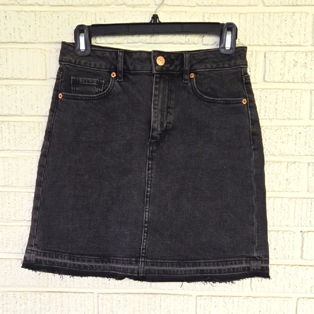 Loft Raw Hem Black Denim Skirt